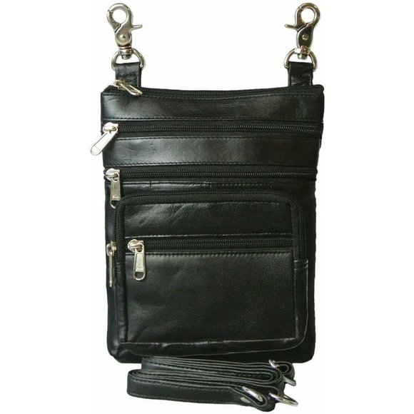 Zippered Leather Hip Waist Bag Biker Convertible Cross Body Purse Handbag - Picture 1 of 2